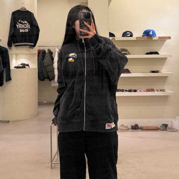 나이키 빈티지 멀티로고 워싱 후드집업 블랙 U965