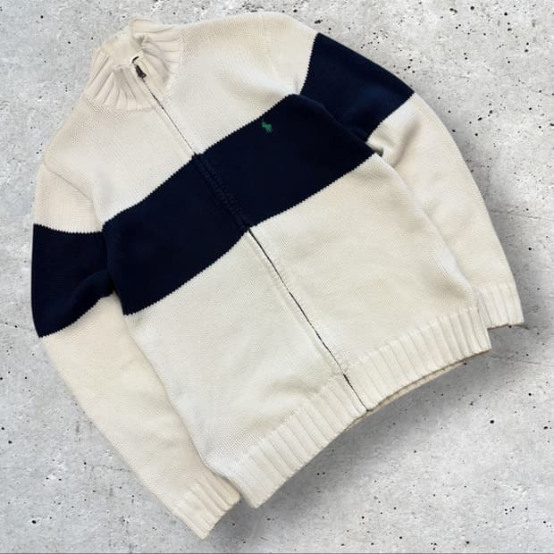 [L] 폴로 랄프로렌 집업 니트 가디건 아이보리 네이비 C56