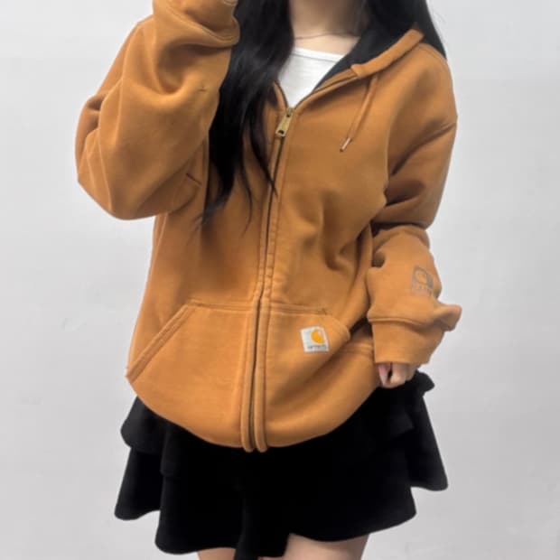 칼하트 브라운 후드집업 레인디펜더 S