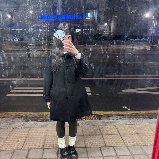 동글동글 블랙 롱코트 모리걸 빈티지 하구미 러블리 펑크 니혼진