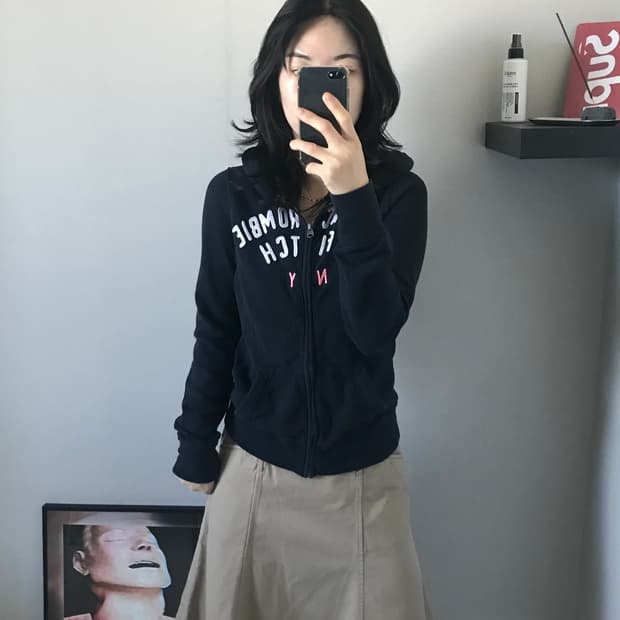 아베크롬비 중앙 자수 로고 블랙 후드집업