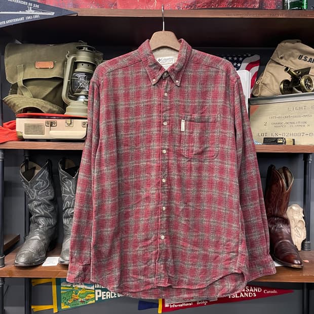 90s 컬럼비아 플란넬 체크 포켓 셔츠