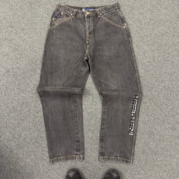 칼카니 빈티지 Y2K 자수 포인트 흑청 힙합팬츠