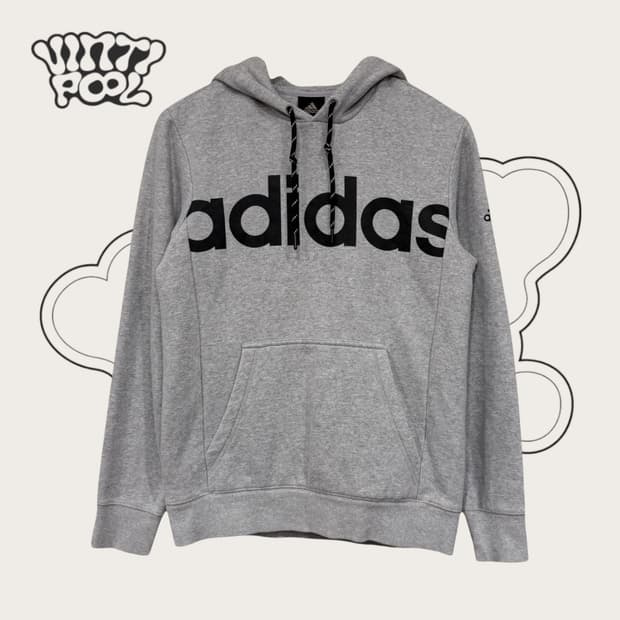 아디다스 리니어 풀오버 기모 후드티 95 그레이