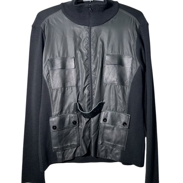 giovani idee 이태리 레더 믹스 니트 블루종 자켓