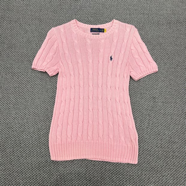 폴로 핑크 케이블 반팔니트
