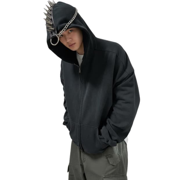 웰던 24ss 펑키 pvc 스파이크 모호크후디 집업