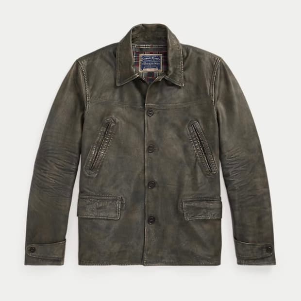 [새제품, M] rrl 인디고 레더 카코트