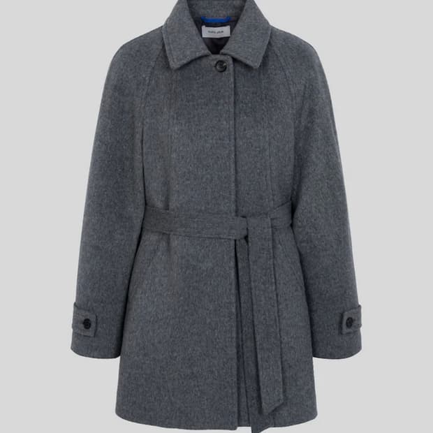 구호 플러스 벨티드 미디 코트 - 그레이