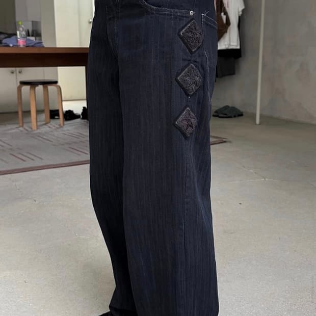 [4] 폴리테루 행크 스트라이프 스트레이트 데님 블루차콜 팝니다.