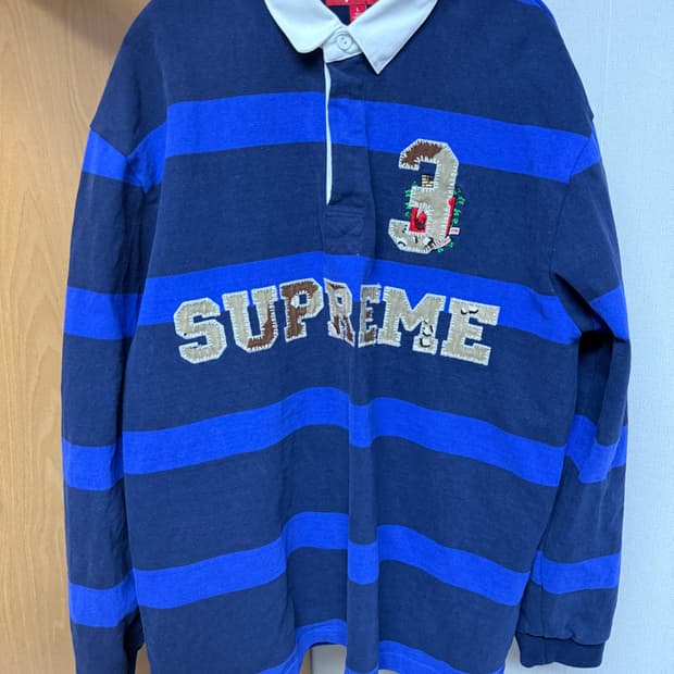 슈프림 스트라이프 럭비 네이비 L 25FW