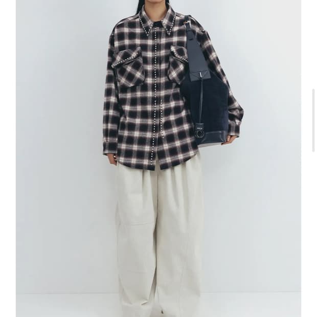 Open yy BEADED POCKET SHIRT (BROWN) M