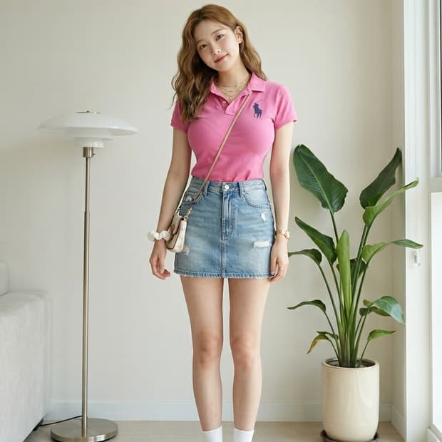 폴로 랄프로렌 핑크 빅포니 스키니핏 반팔 카라티