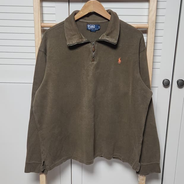 폴로 랄프로렌 오버핏 브라운 반집업 니트 맨투맨