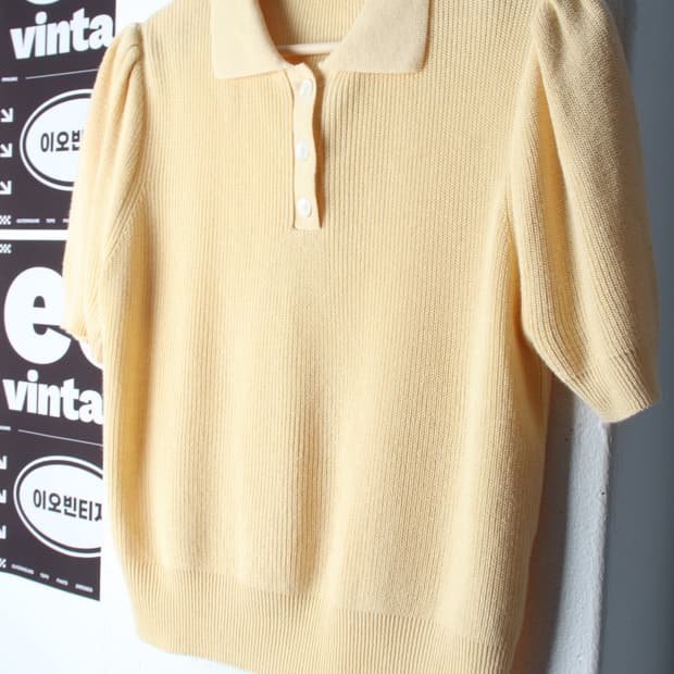 W(S-M) 더아이잗 반팔 카라 티셔츠 니트 아이보리 무지-H34799