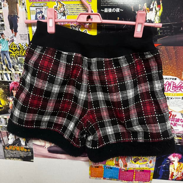 달천깔 핀터깔 타탄체크 갸루 레드블랙 숏팬츠
