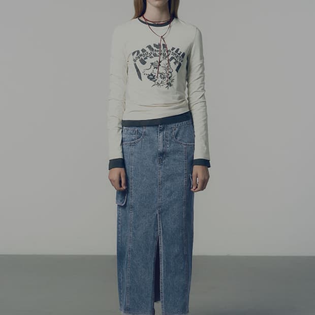 레이브 데님 롱 스커트 Denim Midi Skirt in Blue