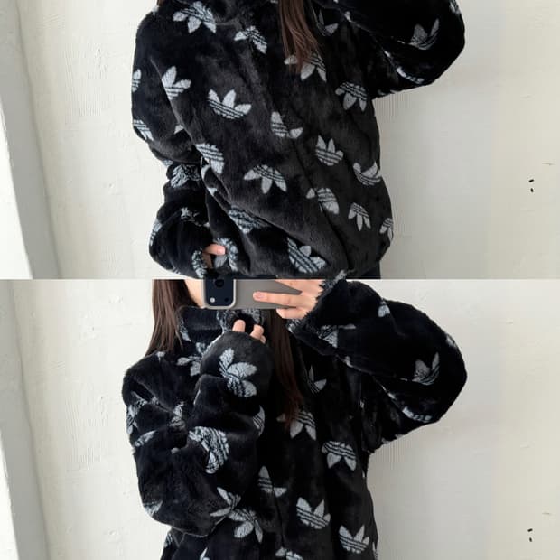 Adidas 아디다스 모노그램 로고 퍼 플리스 자켓