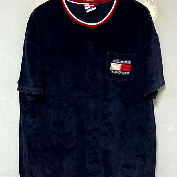 타미 진스 남자 타월 반팔티 포켓 유럽판 라운드넥 캐주얼 XL 105