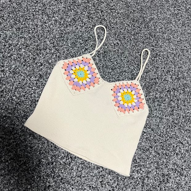 자라 크로셰 뜨개 반팔 크롭 나시 아이보리