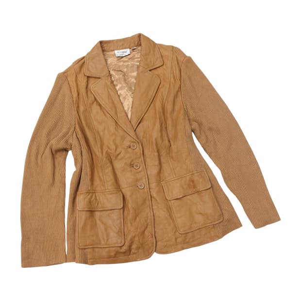 Linea 리네아 빈티지 레더 니트 배색 포켓 자켓 (XL)