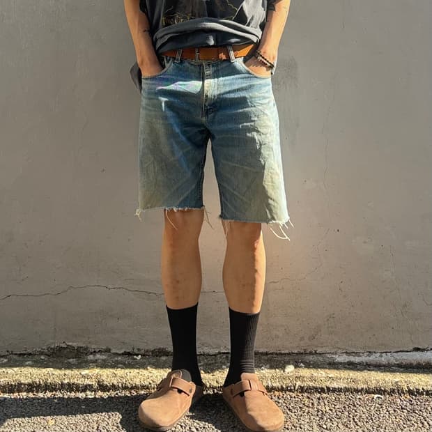 일본 리 컷오프 하프 데님 팬츠