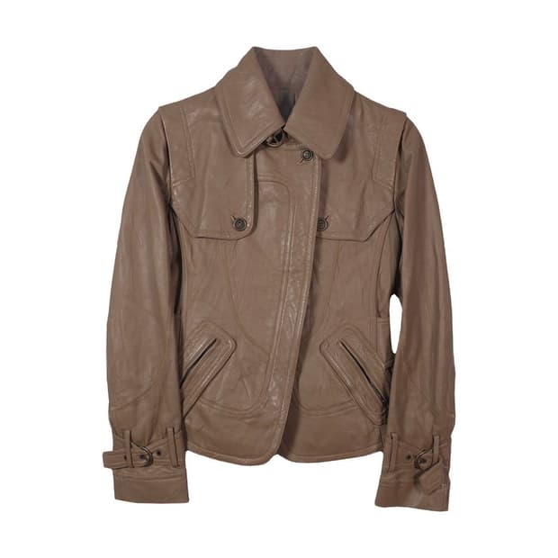 빈티지 베이지 램스킨 사선 지퍼 레더 자켓 66