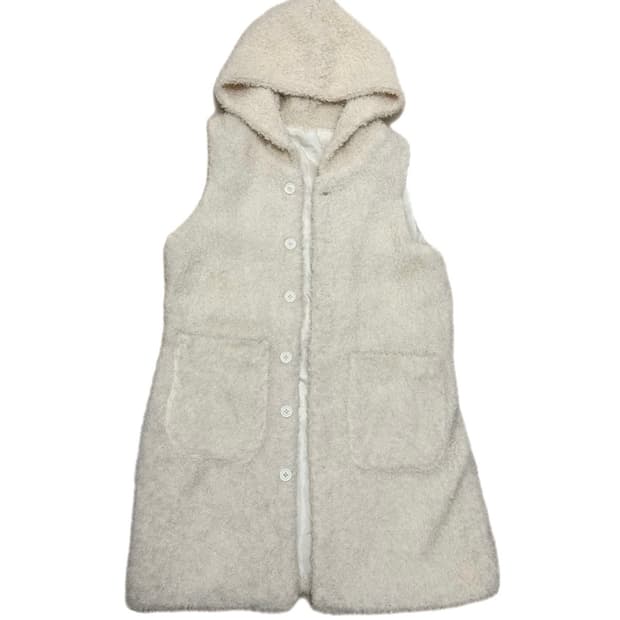 빈티지 하프 기장 퍼 베스트 아이보리