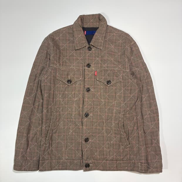 리바이스 브라운 체크 퀼팅 자켓