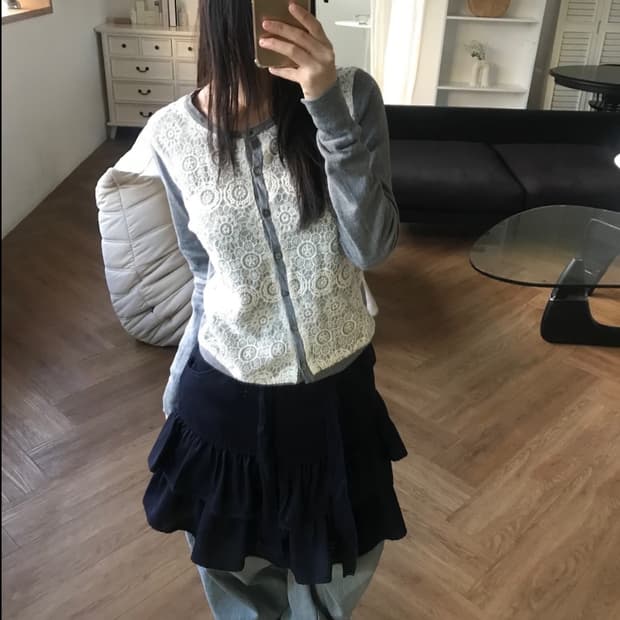 네이비 프릴 스커트