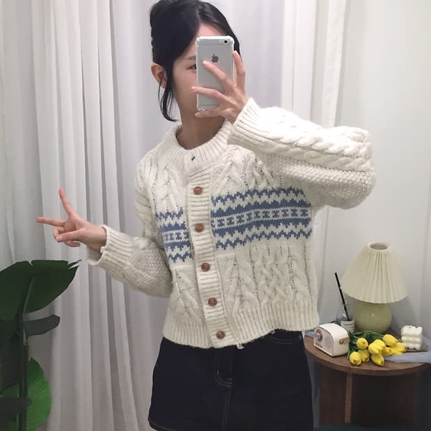 여성 빈티지 노르딕 케이블 니트가디건 95