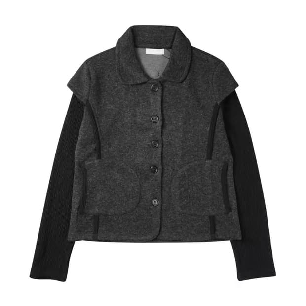 허그유어스킨 라운드 카라 니트 자켓 차콜