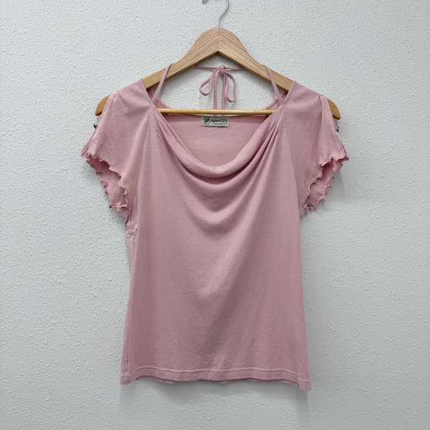 빈티지 Aylesbury 핑크 리본 드레이프 블라우스