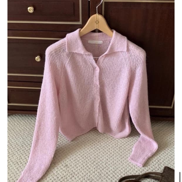 멜라운지 나그랑 알파카 카라 니트 가디건(핑크)