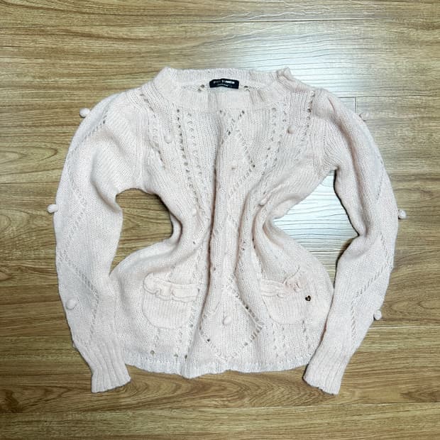 빈티지 딸기우유 핑크 폼폼이 리본 니트 히메갸루 로걀 라떼 모리걸 긱시크