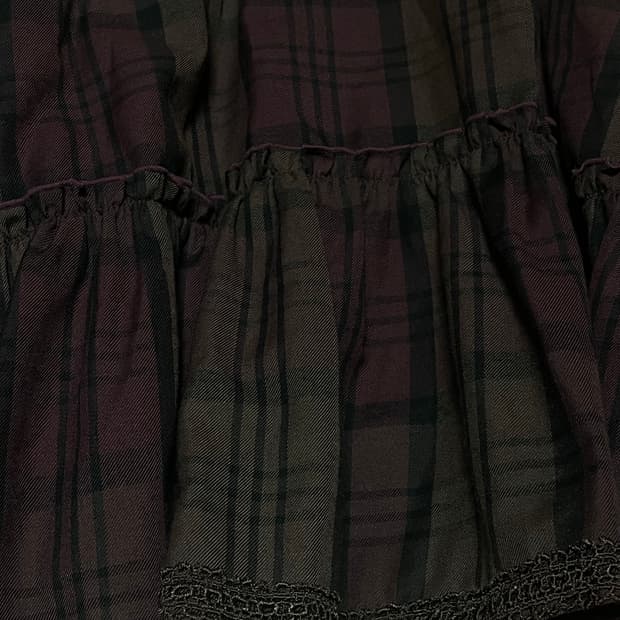 빈티지 체크 레이스 캉캉 비대칭 스커트