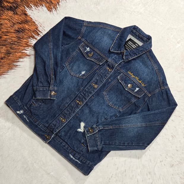 빈티지 진청 자수 투포켓 데님자켓