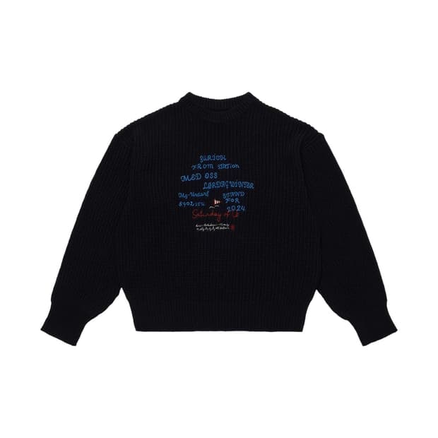 STU Embroidered Slogan Knit Black L SIZE