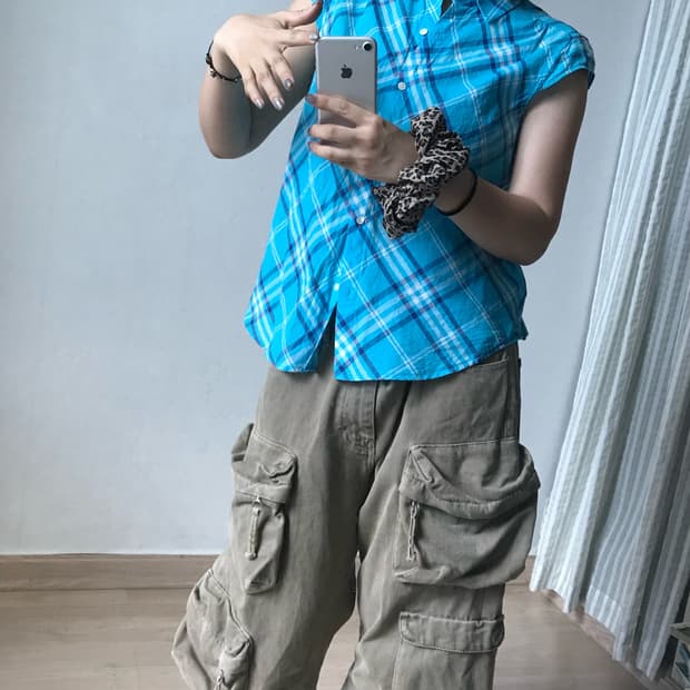 Beanpole blue checkered half shirt