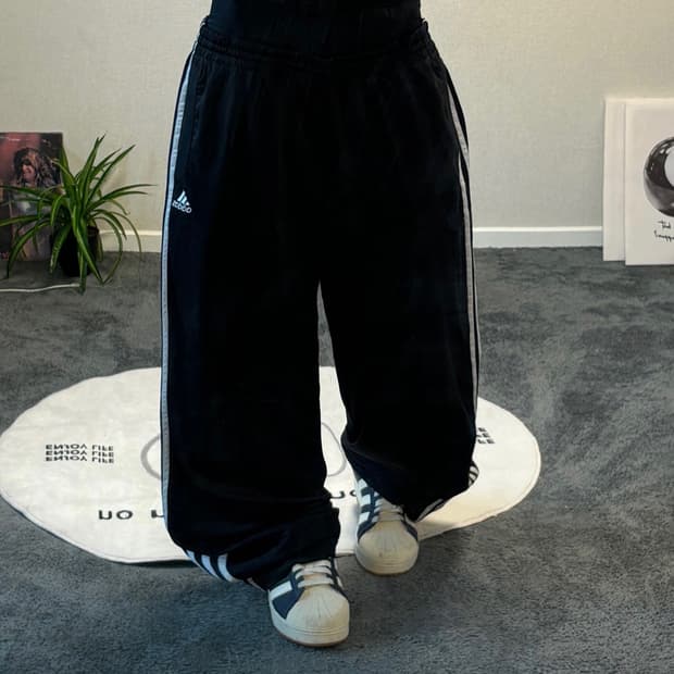 90s ADIDAS 올드스쿨 블랙 와이드 트랙팬츠