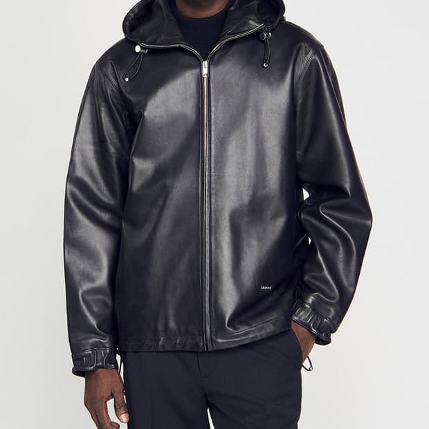 [XL] 산드로옴므 램스킨 레더 후드 점퍼 블랙