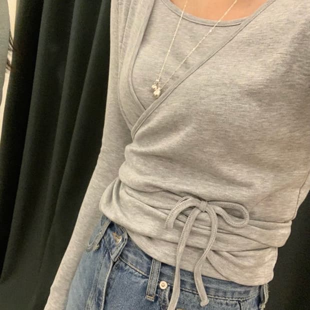 클마로 klmaroe 키드 기모 랩 리본 발레코어 티셔츠