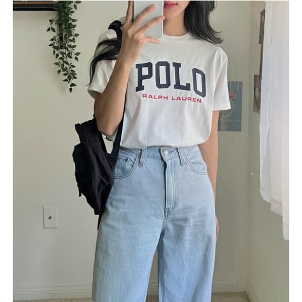 새상품) 폴로 랄프로렌 로고 화이트 반팔티 L