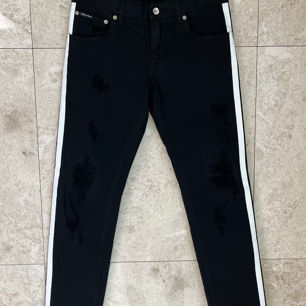 돌체앤가바나 블랙 옆줄 스키니 데님 46