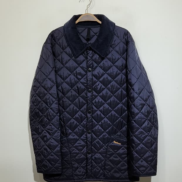 (L) 바버 퀼팅자켓 네이비 누빔점퍼 코듀로이 카라넥 