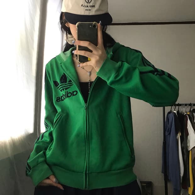 아디다스 그린 블랙 후드 져지