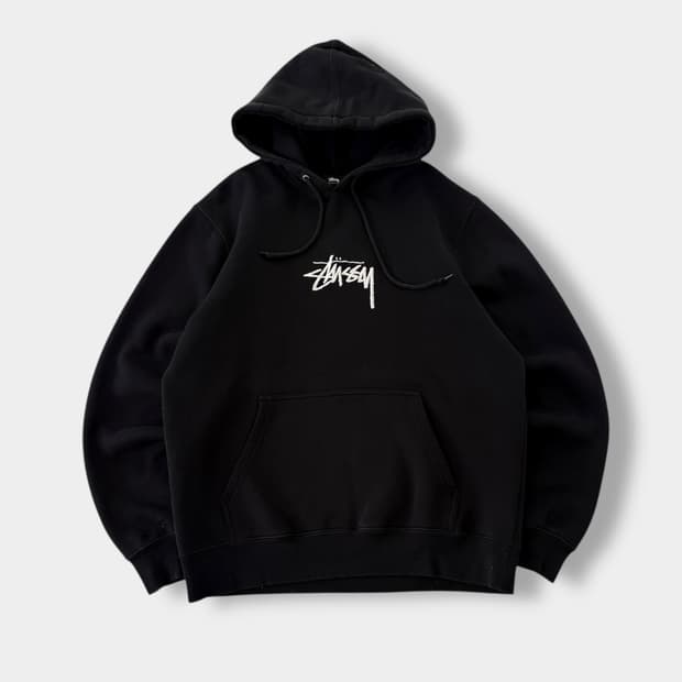 스투시 루즈핏 미드 스탁로고 블랙 스웻 후드