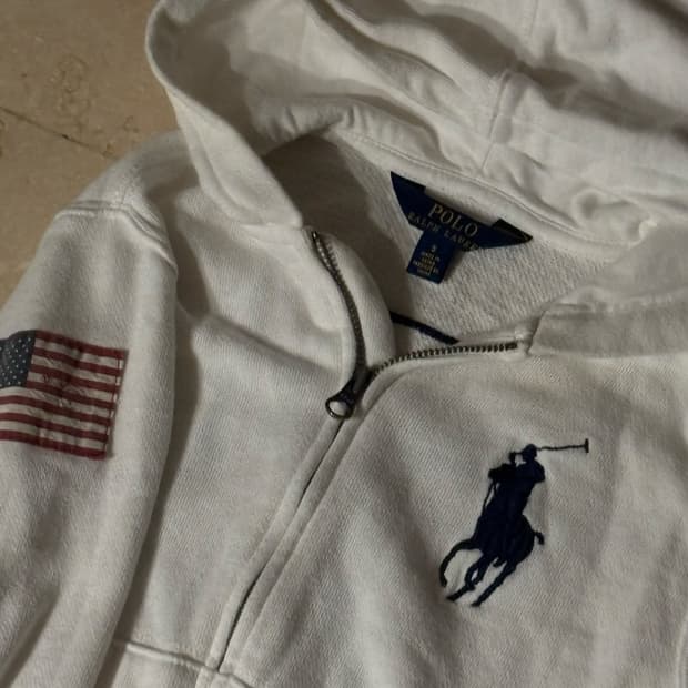 폴로 랄프로렌 빈티지 빅포니 성조기 화이트 후드집업🇺🇸