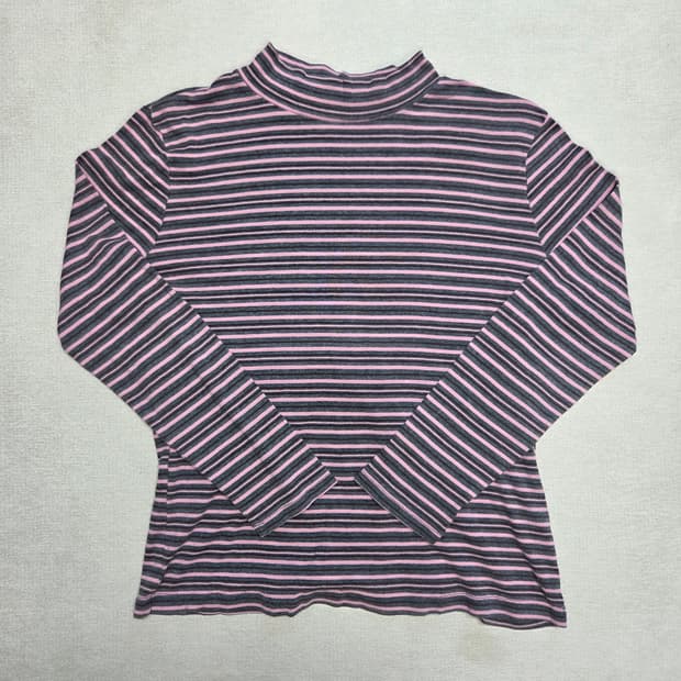 일본 빈티지 아메카지 스트라이프 반폴라 티셔츠