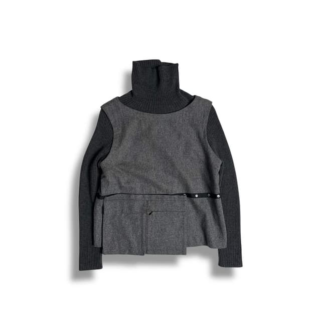 레이어드 탈부착 포켓 터틀넥 울 니트